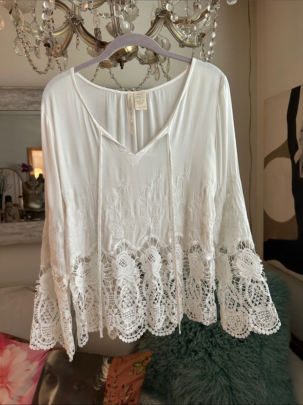 Boho White Crochet-Hem Peasant Blouse - Women's Lightweight Top